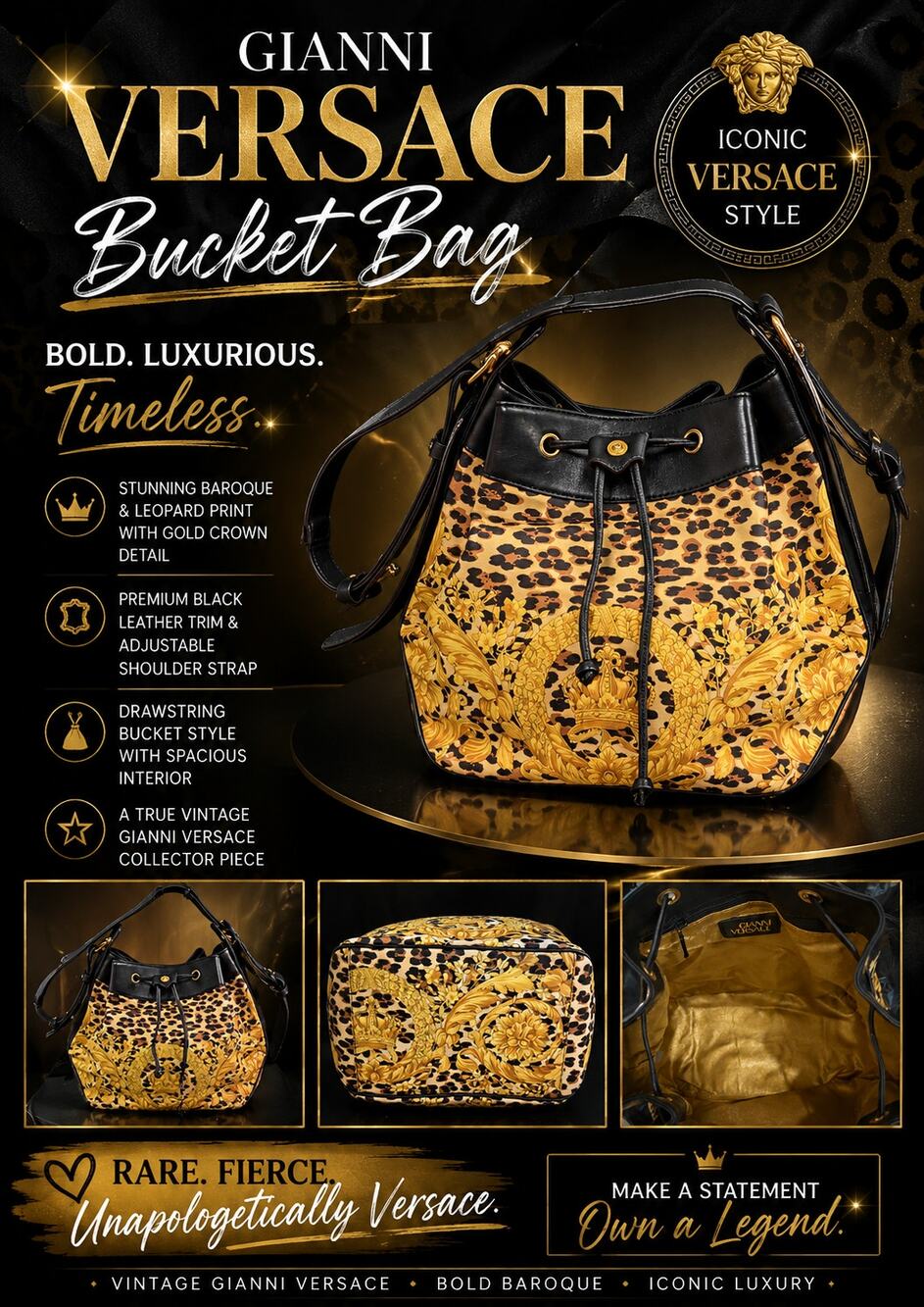 LS031 Gianni Versace Vintage Baroque Style Bucket Bag